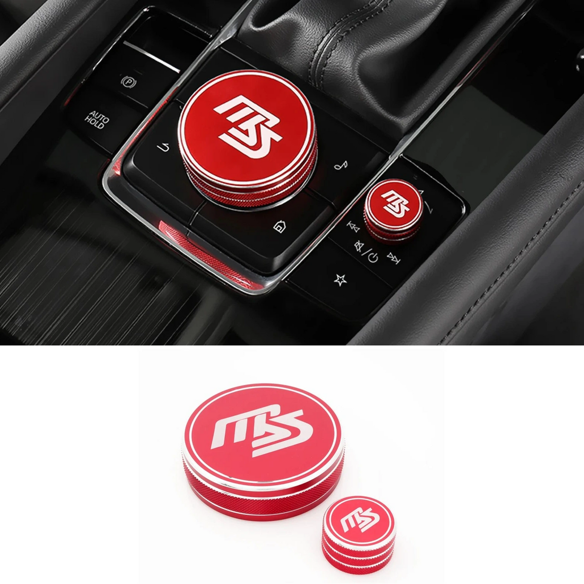 Kit molette multimédia et bagues de clim en aluminium – Mazda 3 BP & CX-30 – Molette multimédia Rouge
