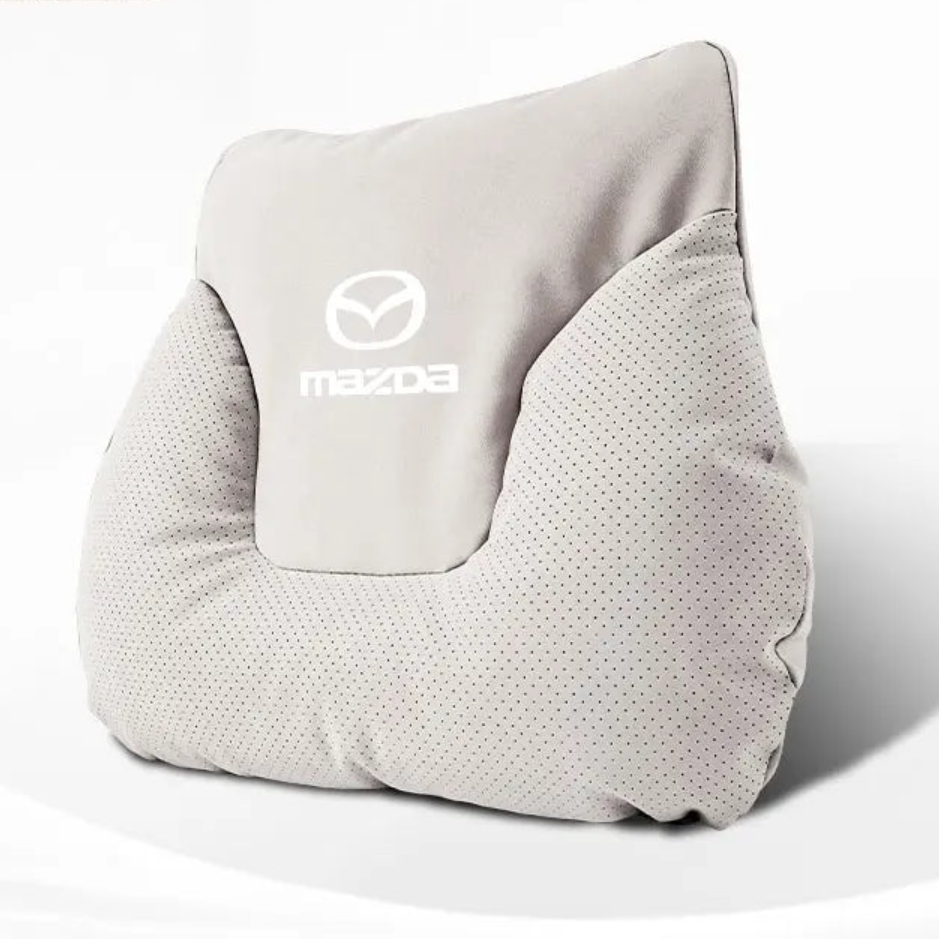 Appuie-tête et coussin lombaire daim premium noir logo Mazda siège auto - Mazdrive
