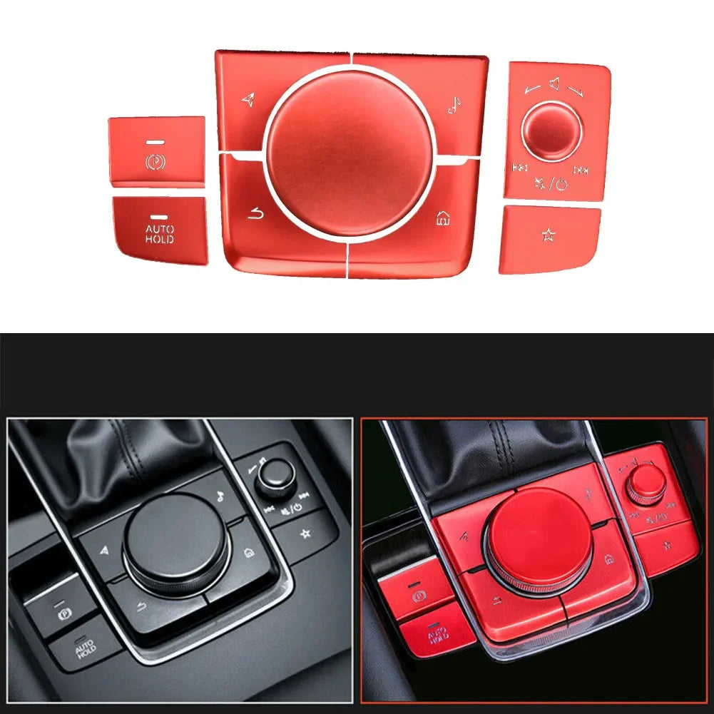 Caches aluminium boutons multimédia rouge noir finition sport Mazda 3 CX-30 2019-2026 - Mazdrive