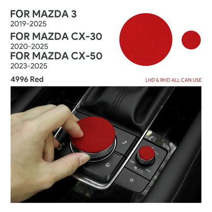 Protection garniture bouton central multimédia suédine rouge noir Mazda 3 CX-30 2019-2025 - Mazdrive