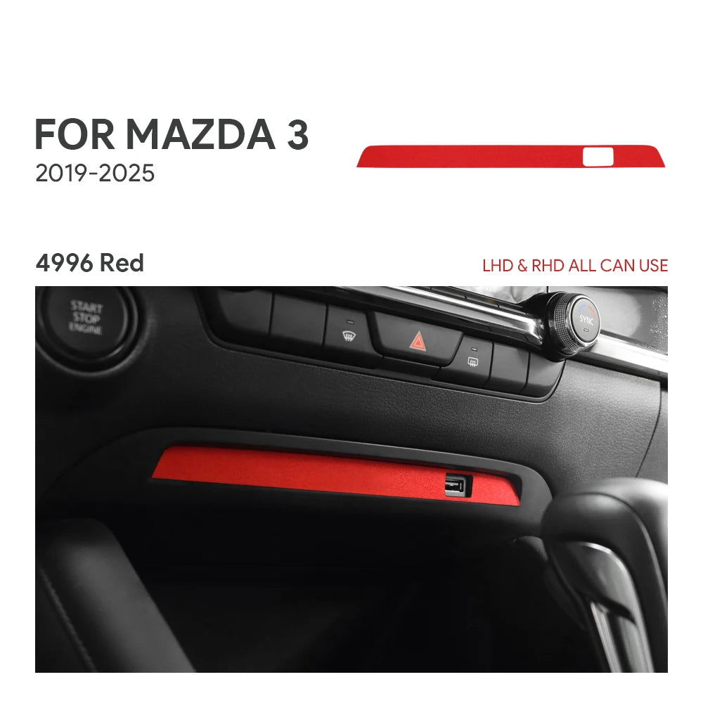 Protection garniture panneau USB console centrale suédine rouge Mazda 3 CX-30 2019-2025 - Mazdrive