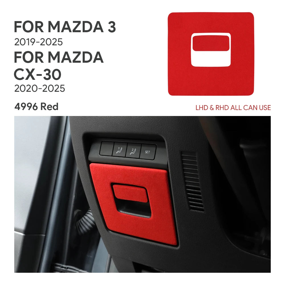 Protection garniture panneau boîte rangement conducteur suédine rouge Mazda 3 CX-30 - Mazdrive