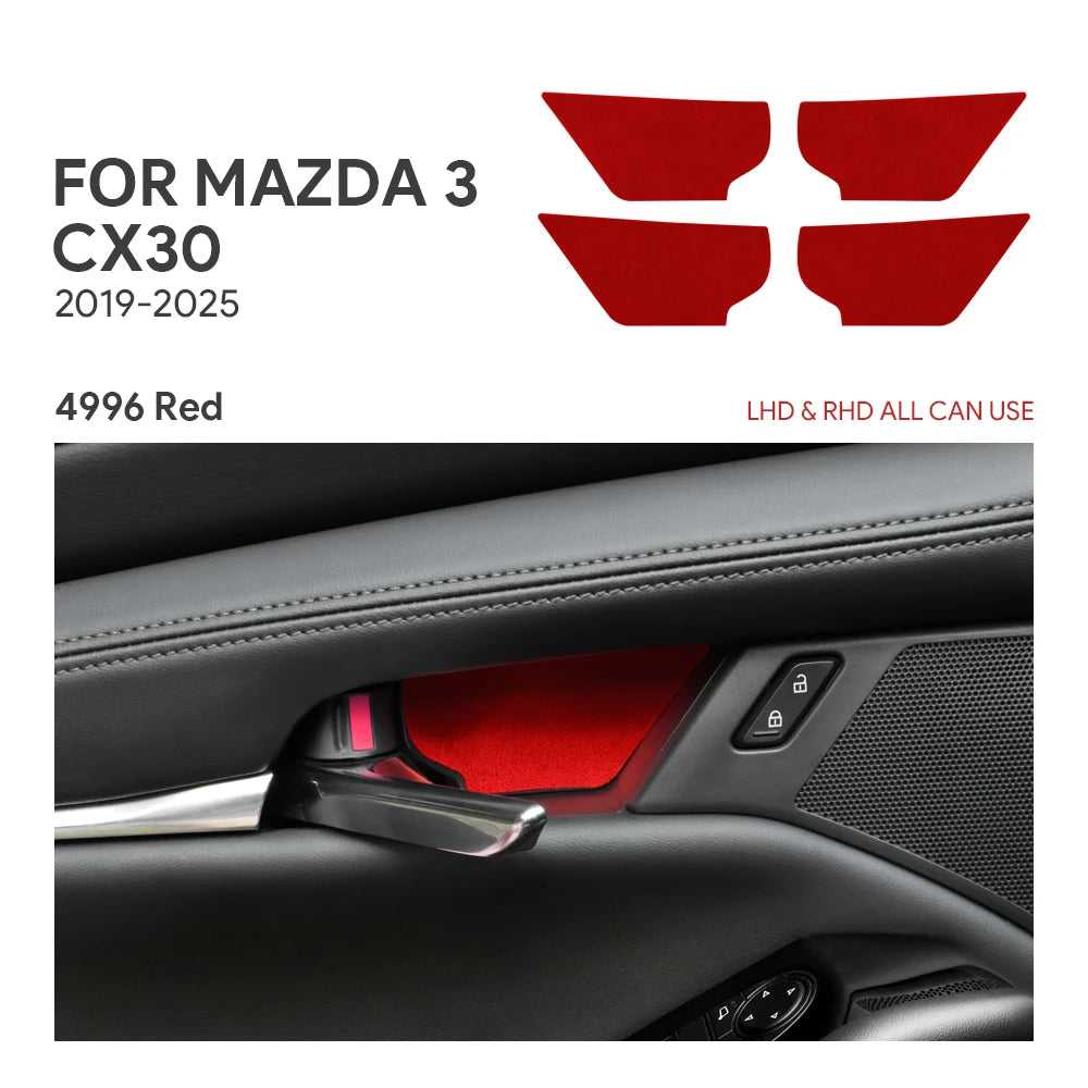 Protection garniture panneau poignée porte intérieur suédine rouge Mazda 3 CX-30 - Mazdrive