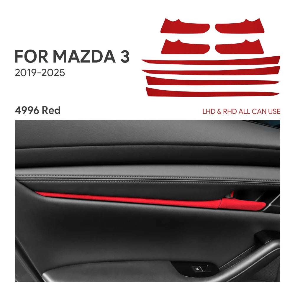 Protection garniture poignée intérieure porte suédine rouge noir Mazda 3 2019-2026 - Mazdrive