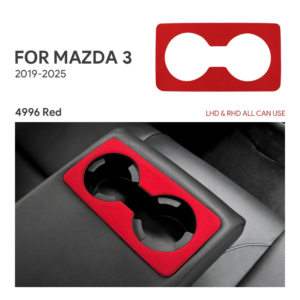 Protection garniture porte-gobelet arrière suédine rouge noir Mazda 3 CX-30 2019-2025 - Mazdrive