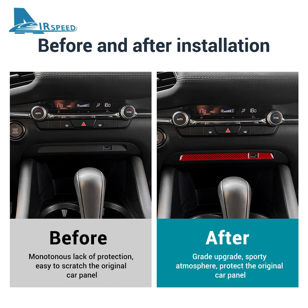 Autocollant fibre de carbone pour cadre de prise USB de console centrale – Mazda 3 BP – photo 4