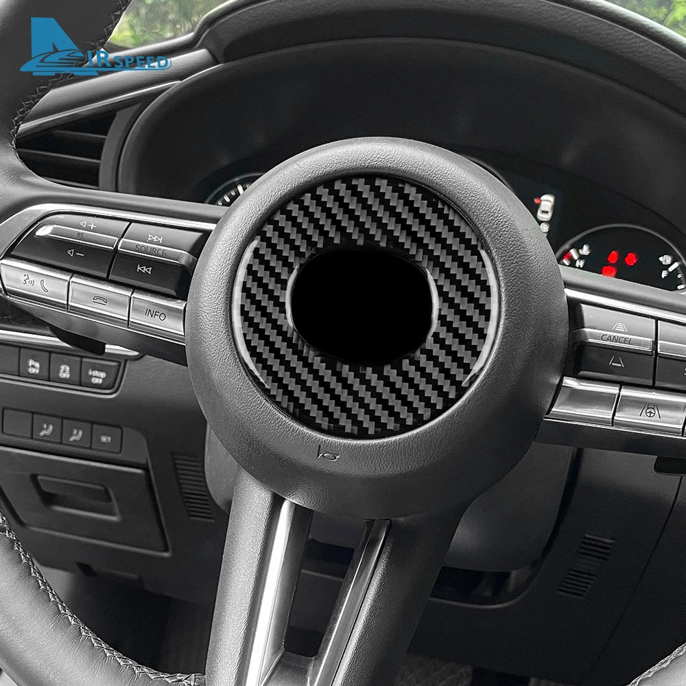 Autocollant fibre de carbone pour centre du volant – Mazda 3 BP & CX-30 – photo 3