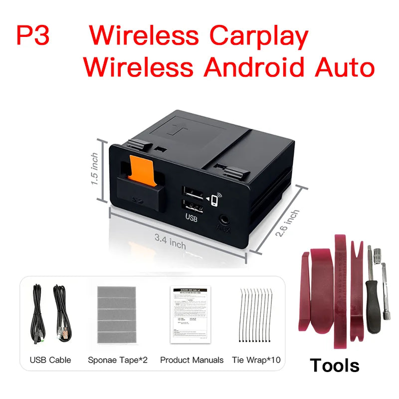 Kit CarPlay et Android Auto avec hub USB type origine – Mazda Connect – Sans fil P3 + outils de démontage