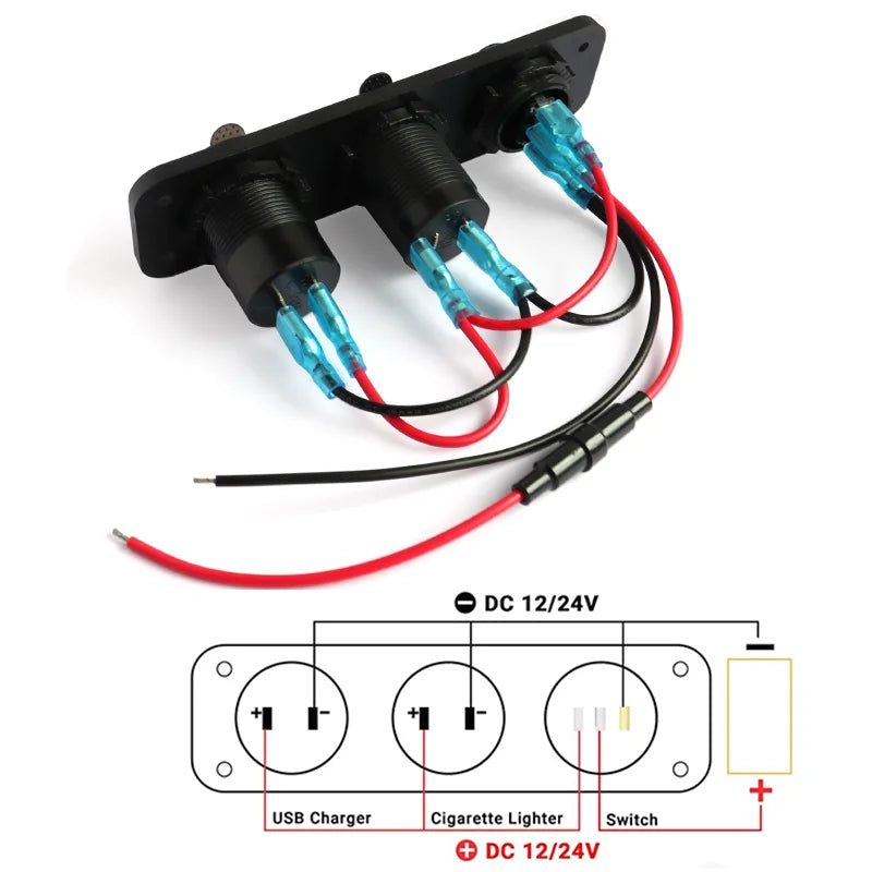 Panneau 3 en 1 Allume-Cigare 12 V, USB-C PD & QC3.0 avec Voltmètre – Mazda