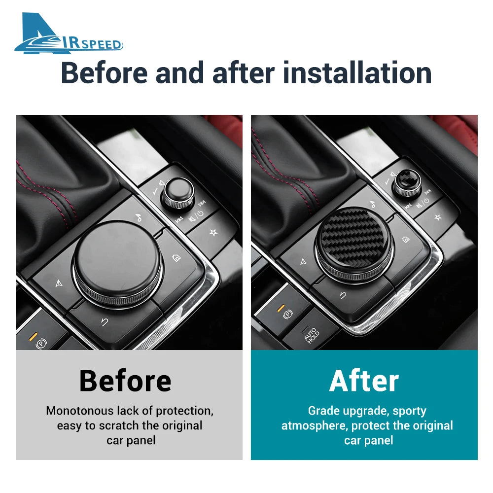 Autocollants fibre de carbone pour molette de commande centrale – Mazda 3 BP & CX-30 – photo 4