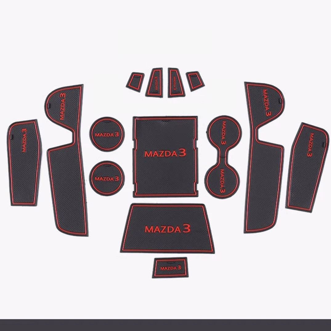 Tapis protection compartiments anti-dérapant rouge logo Mazda 3 CX-30 2019-2026 - Mazdrive