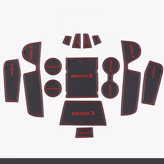 Tapis protection compartiments anti-dérapant rouge logo Mazda 3 CX-30 2019-2026 - Mazdrive